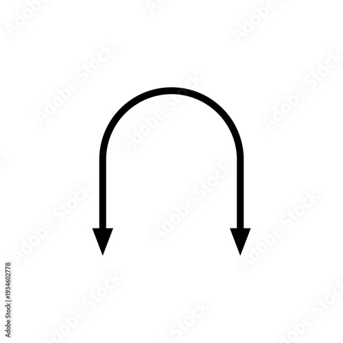 Double arch arrow. Dual semi circle arrow. Semicircular curved thin long shape. Vector illustration on white background.