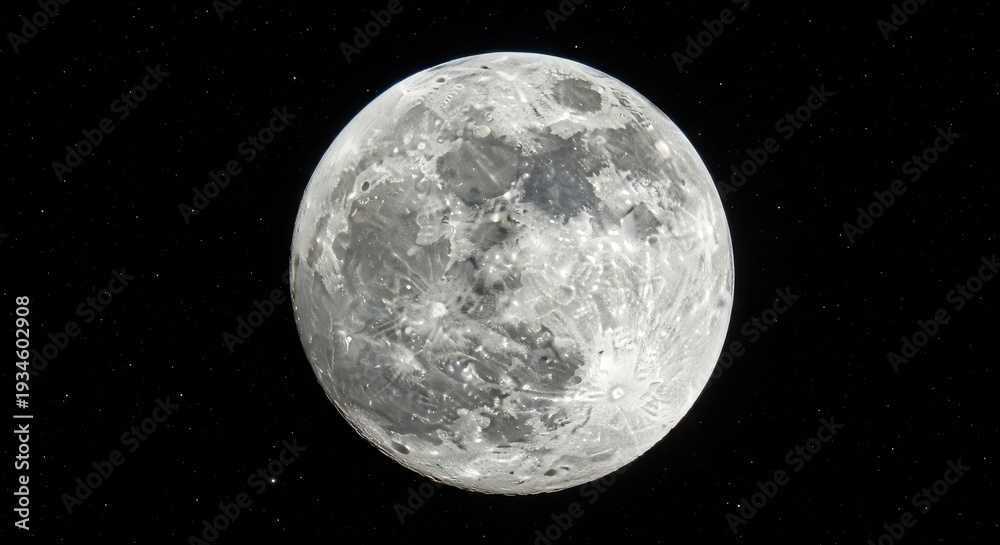 Fototapeta premium Magnificent full moon glows brightly against the dark expanse of outer space.
