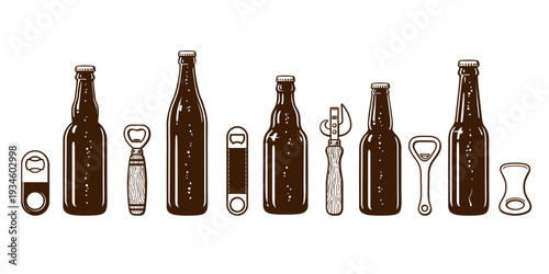 Vintage beer bottles and openers