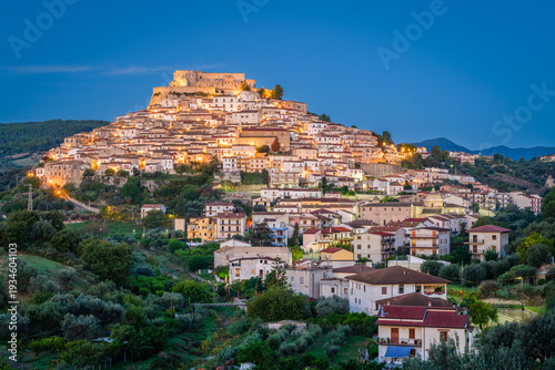 Rocca Imperiale, Italy hilltop town at night in the Calabria Region