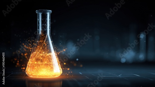 Glowing futuristic beaker with digital network