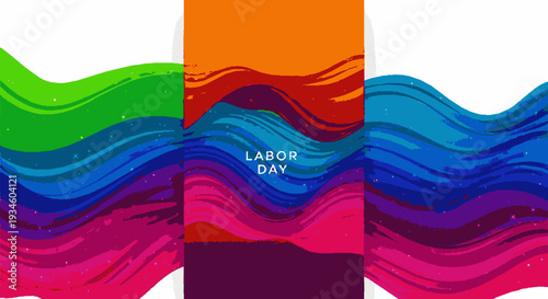 Vibrant wavy labor day graphic with colorful abstract waves on white background