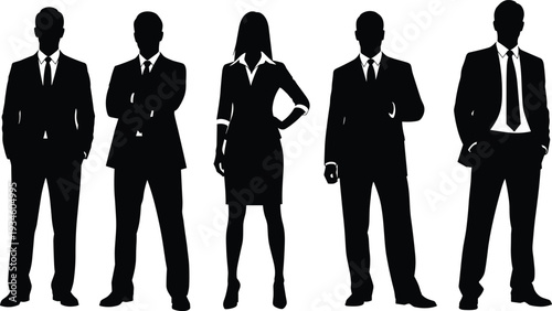 Professional business team silhouettes, corporate workforce icons, teamwork concept, confident executives, leadership figures, office culture, collaboration, modern corporate representation