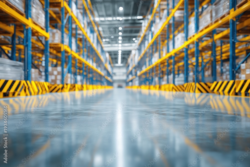 Fototapeta premium Modern Warehouse Interior with Organized Shelving