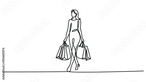 A woman walking with shopping bags in hand