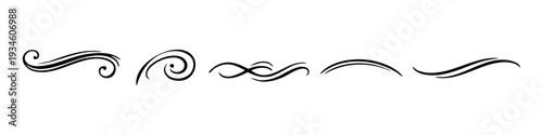 Set of elegant black calligraphic flourishes and decorative swirls on white, perfect for wedding invitations and vintage line art designs.