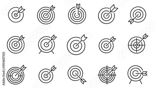 Target Icons with Arrow - Goal Bullseye Vector Set Business Success