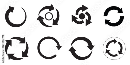 A collection of recycling symbols with arrows in circular motion