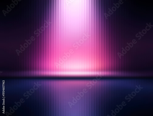 Vibrant pink light beam in dark room with reflective floor