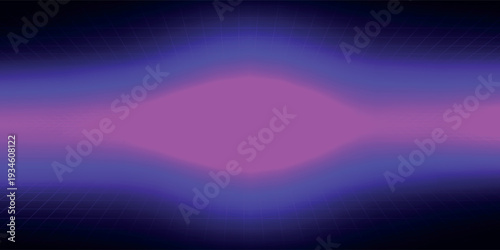 Neon wireframe horizon background. Light pink grid room floor in perspective. Glow magenta retro futuristic wallpaper. Abstract checkered plane landscape. Neon game floor surface. Vector backdrop