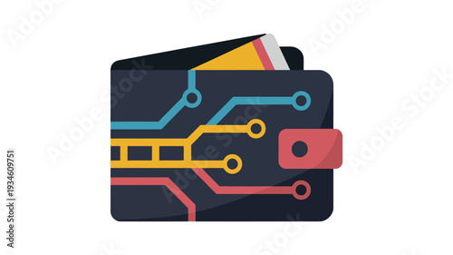 Digital Wallet Icon – E-Wallet Technology, Crypto Finance, Secure Online Payments, Fintech Connection Flat Vector Illustration.