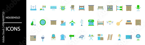 Colorful household icons for home and lifestyle designs