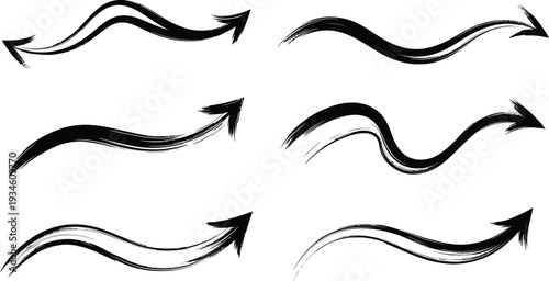 Vector illustration of six black wavy arrows on white background