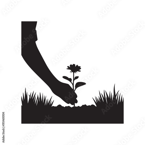 Hand Planting a Seedling in Soil – Minimalist Gardening and Nature Care Silhouette