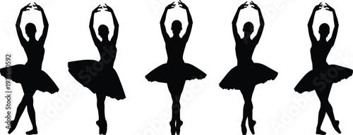 Ballerina silhouettes, ballet dancers, graceful poses, tutu costumes, classical stances, elegant performance, dance art, stage movement, cultural expression, artistic lifestyle design