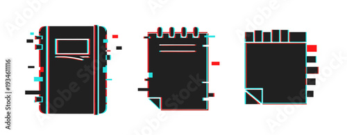 Cyberpunk style notebooks with glitch art design