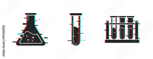 Glitch effect on laboratory glassware with test tubes and beakers