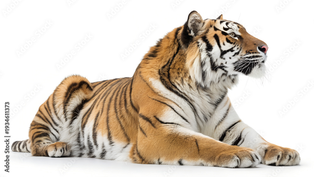 Fototapeta premium Majestic tiger lying down looking away