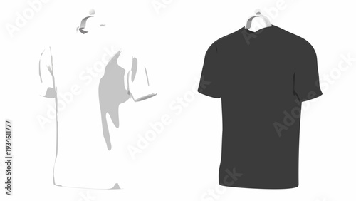 3d render of plain white and black t shirts on hangers