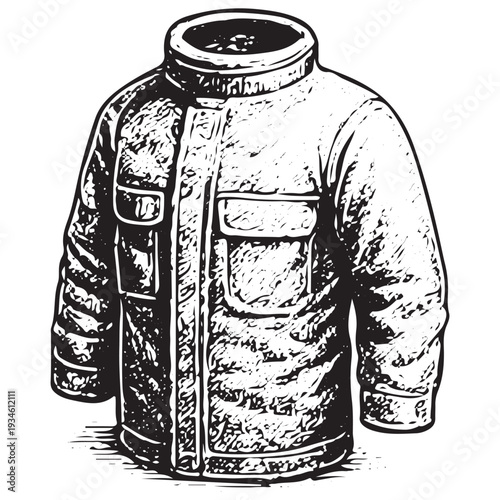 Firefighter Protective Jacket Vintage Engraving Safety Uniform Illustration