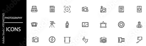 Collection of modern photography icons for creative projects