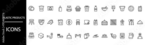 Plastic products icons set for eco-friendly designs