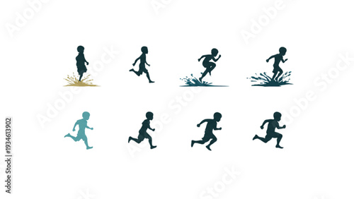 Children playing water splash silhouettes summer fun concept