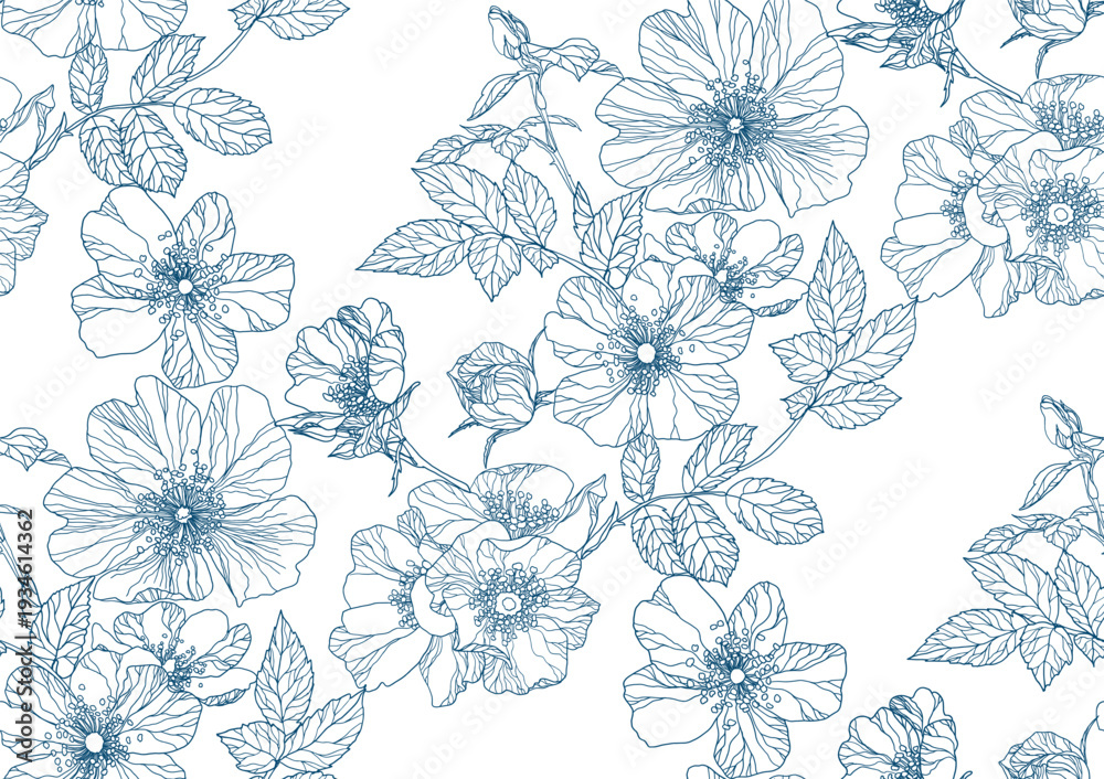 Fototapeta premium Outline Flower seamless pattern for fabric, wrapping paper and prints 