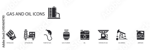 gas and oil icons set outline and Flat Style,transparent background