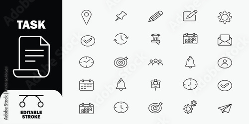 Task for business and productivity editable stroke line black and white