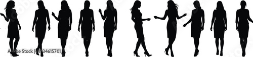 Silhouettes of stylish women in elegant fashion poses, black and white illustration, chic modern design, artistic vibe