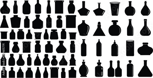 Set of various bottle and jar silhouettes vector