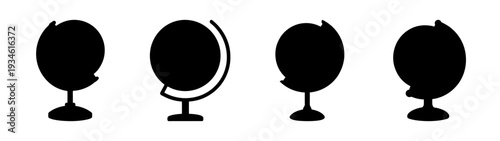 Four black globe icons in different angles vector illustration