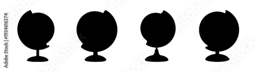 Four black globes on stands in a row vector illustration, flat design