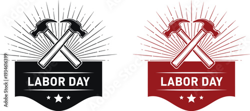 Labor day emblems with crossed hammers and sickle