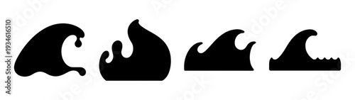 Ocean waves silhouettes vector illustration, flat design, save the ocean concept