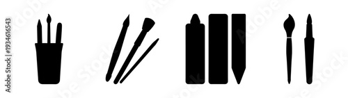 Art supplies vector illustration, flat design graphic of brushes and pencils