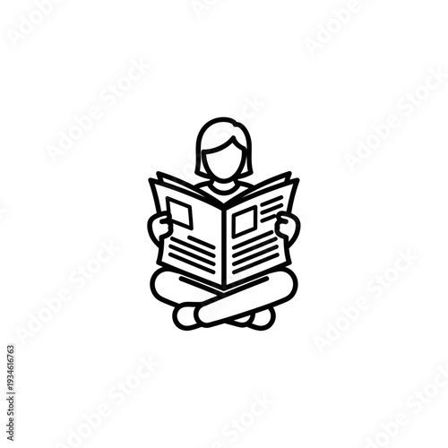 person sitting cross-legged reading a newspaper, concept of news and information consumption
