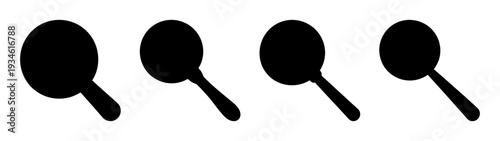 Four black magnifying glasses in a row vector illustration, flat design graphics