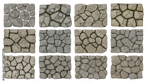Natural Stone Paving Pattern Overhead View Vector Set for Landscape Design Plans