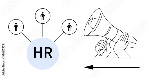 Human resources concept. HR connecting employees and managing workforce communication. HR tools supporting productivity and organizational announcements. Great for HR, team management, and corporate