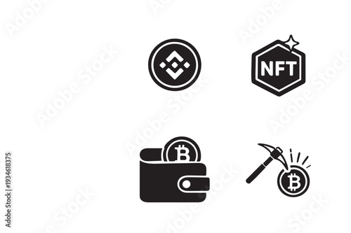 Bitcoin Cryptocurrency Icon  Set – Digital Currency and Blockchain Symbol