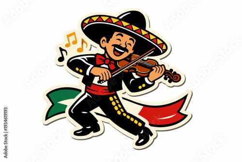 Retro 1950s Cinco de Mayo Mariachi Violinist Sticker