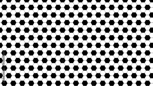 Seamless soccer ball pattern with black and white hexagons. Classic football texture background.