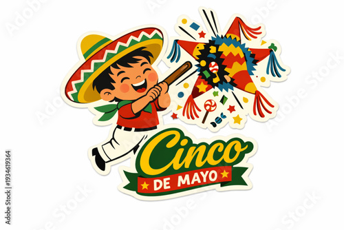 Retro 1950s Cinco de Mayo Piñata Celebration Sticker