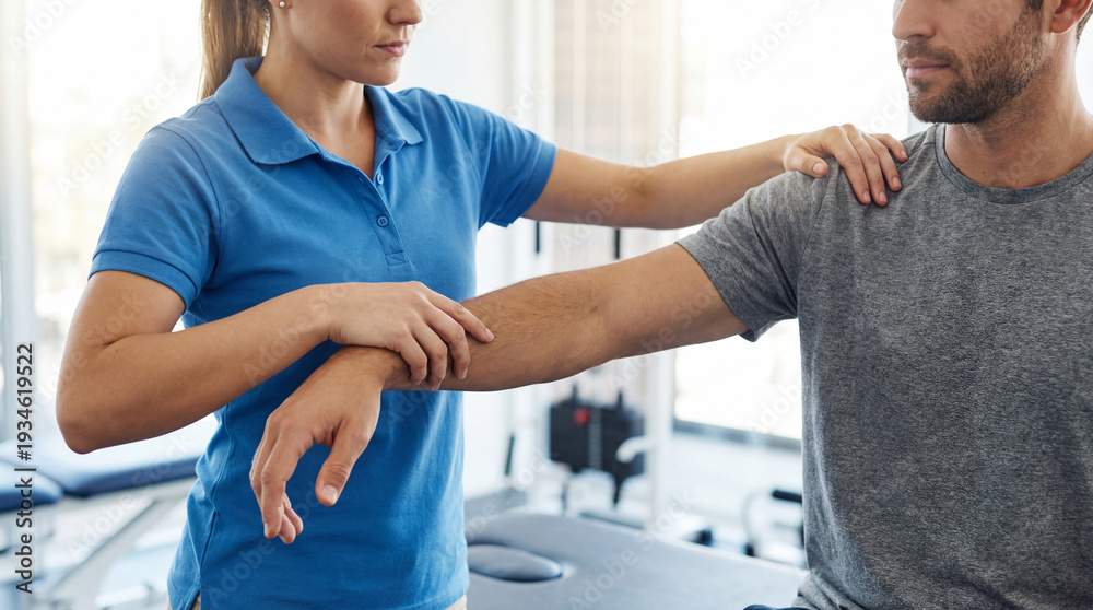 Obraz premium A healthcare professional guiding a patient through a physiotherapy session, showcasing the essence of recovery and well-being.