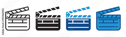 Clapper Board Icon Set – Film and Movie Production Vector Collection. Cinema and Video Production Vector Pack.