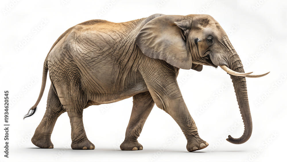 Fototapeta premium Majestic Elephant Walking Isolated on White Background
