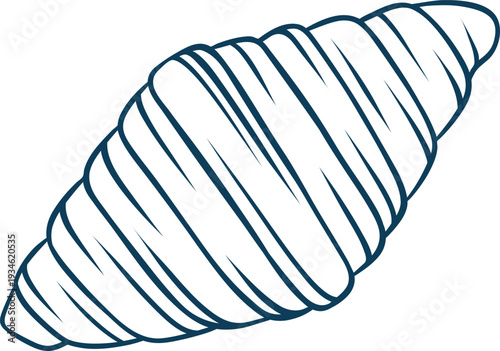 Mediterranean blue line doodle of a classic French croissant. Minimalist pastry icon for bakery logos, packaging or culinary illustrations