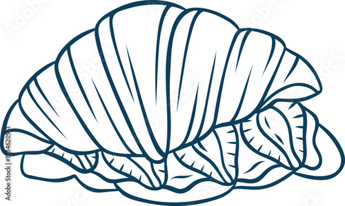 French croissant with strawberries, simple vector icon in doodle and sketch style with Mediterranean blue lines. Hand-drawn pastry design for cafe menus or patisserie branding